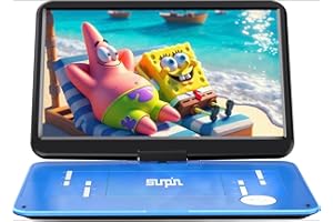 SUNPIN 17.9" Portable DVD Player with 15.6 inch Large HD Swivel Screen, Long Lasting Rechargeable Battery, Support USB/SD Card/AV in&Out and Multiple Disc Formats, Louder Stereo Speaker, Blue