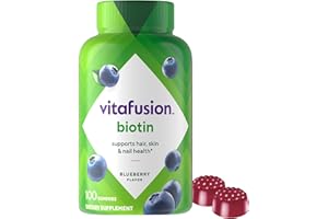 vitafusion Extra Strength Biotin Gummy Vitamins, Berry Flavored, 5,000 mcg Biotin Vitamins, America’s Number 1 Gummy Vitamin Brand, 50 Day Supply, 100 Count (packaging may vary)