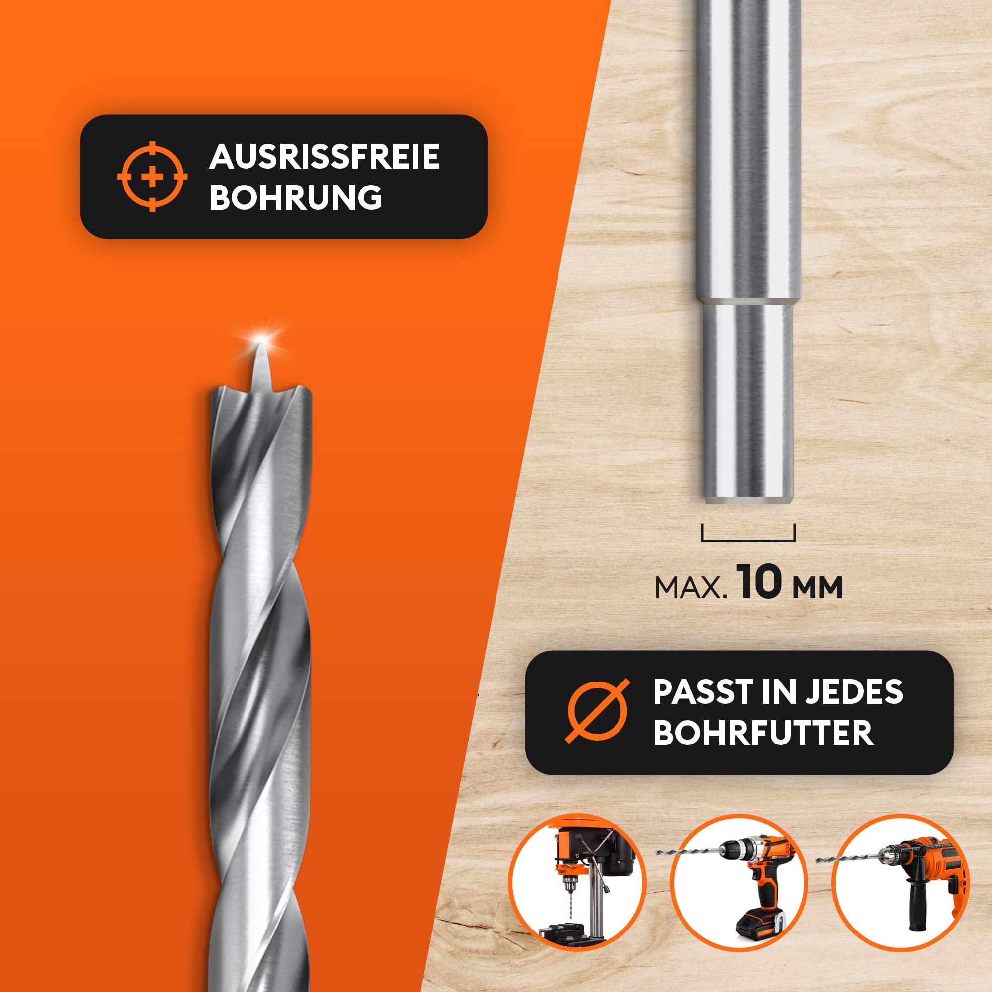 MEISTERGRIFF® Holzbohrer Set lang [7 Stück] - Extra scharfe Bohrer - Stabiles & bruchfestes Schlangenbohrer - Ø 4, 5, 6, 7, 8, 10, 12 mm 6