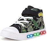 FUNCOO PLUS Boys Girls Light Up Shoes Toddler Canvas Sneakers Kids High Top Fashion Shoe