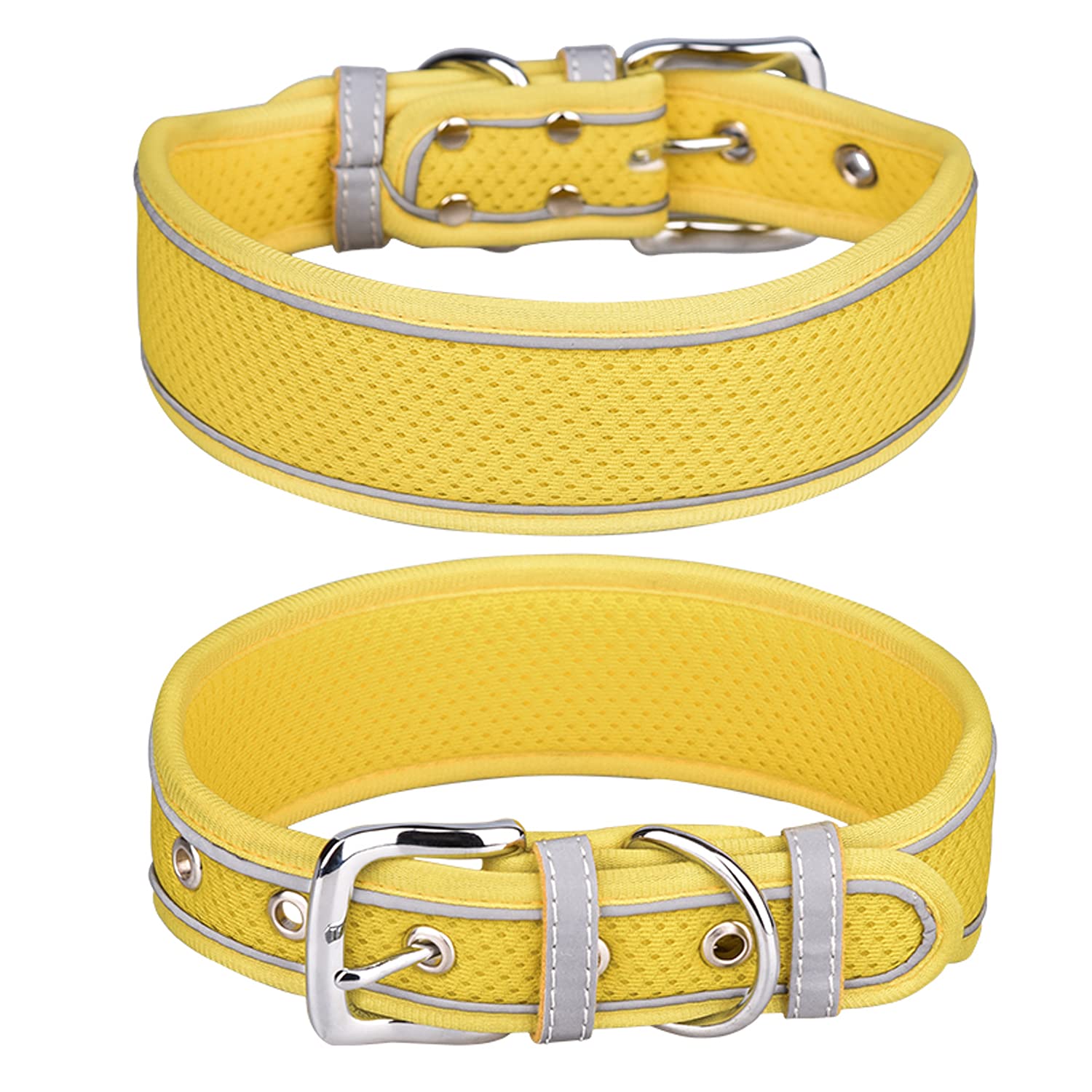 haoyueer Large Dog Collar, Mesh breathable dog collar Soft Padded Reflective Large Dog Collar for Medium & Large Dogs (M, Yellow)