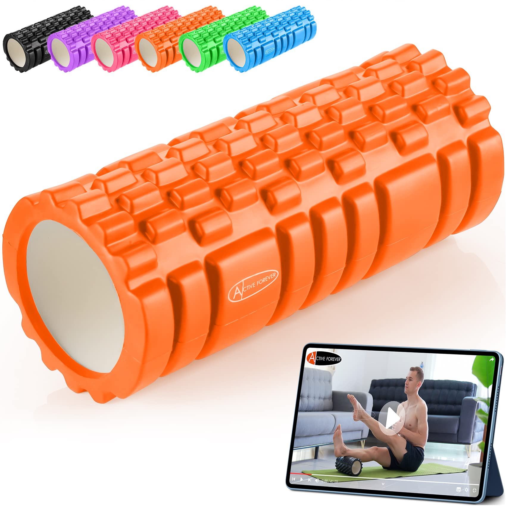 ACTIVE FOREVER Foam Roller for Deep,Foam Roller for Back,Foam Roller for Legs,Exercise Roller,Used in Verious Plases Such as Homesoffice Yoga Classes and Gyms.(13.5cm*32.8cm) (Orange)