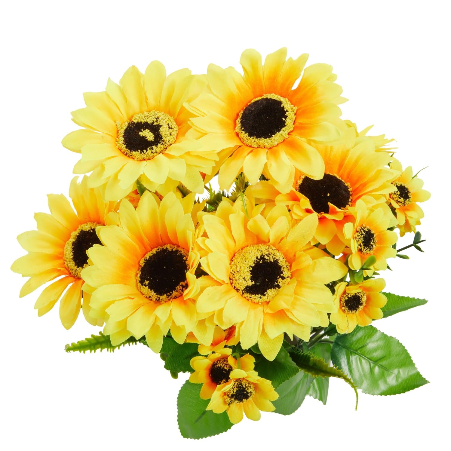 Artificial Sunflower Bouquets, Decorative Faux Fabric Flowers with Plastic Stems, 2 Bunches, 35 cm