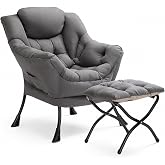 LITA Lazy Chair with Ottoman, Comfy Accent Reading Chair | Foldable Footrest,Removable Cover,with Armrests and Side Pockets,Upholstered Lounge Chair for Bedroom,Dorm,Office,Small Space