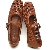 Yozuru Womens Woven Ballet Flats Mesh Mary Jane Shoes Dressy Squared Toe Comfortable Buckle Strap Casual Leather Flats for Women