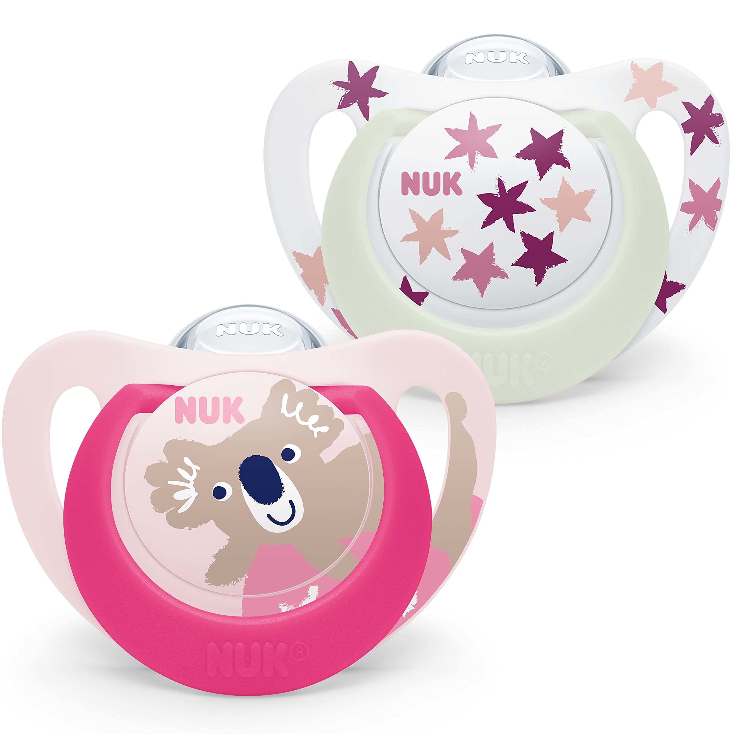 NUK Star Baby Dummy | 18-36 Months | Day & Night Soothers | BPA-Free Silicone | Pink Koala | 2 Count