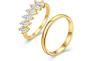 HBFashion Stackable Rings Gold for Women Non Tarnish Trendy 18K Gold Plated Cubic Zirconia Stacking Ring Gold Jewelry Gifts Size 6/7/8/9/10