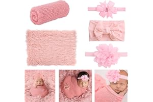 AOKE Newborn Photography Props, 5 PCS Baby Photo Props Long Ripple Wraps with Headbands, Pink Baby Photography Wrap Set for Baby Girl and Boy