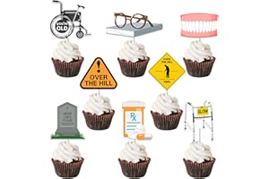 JOYMEMO 36 Pieces Over The Hill Cupcake Toppers, Old Age Cake Decorations, Funny Over The Hill Birthday Decor, Old People Retirement Party Supplies