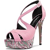 HDEUOLM Women Stiletto High Platform Heel Peep Open Toe Sandals Ankle Strap Wedding Dress 4.7 Inches Heels