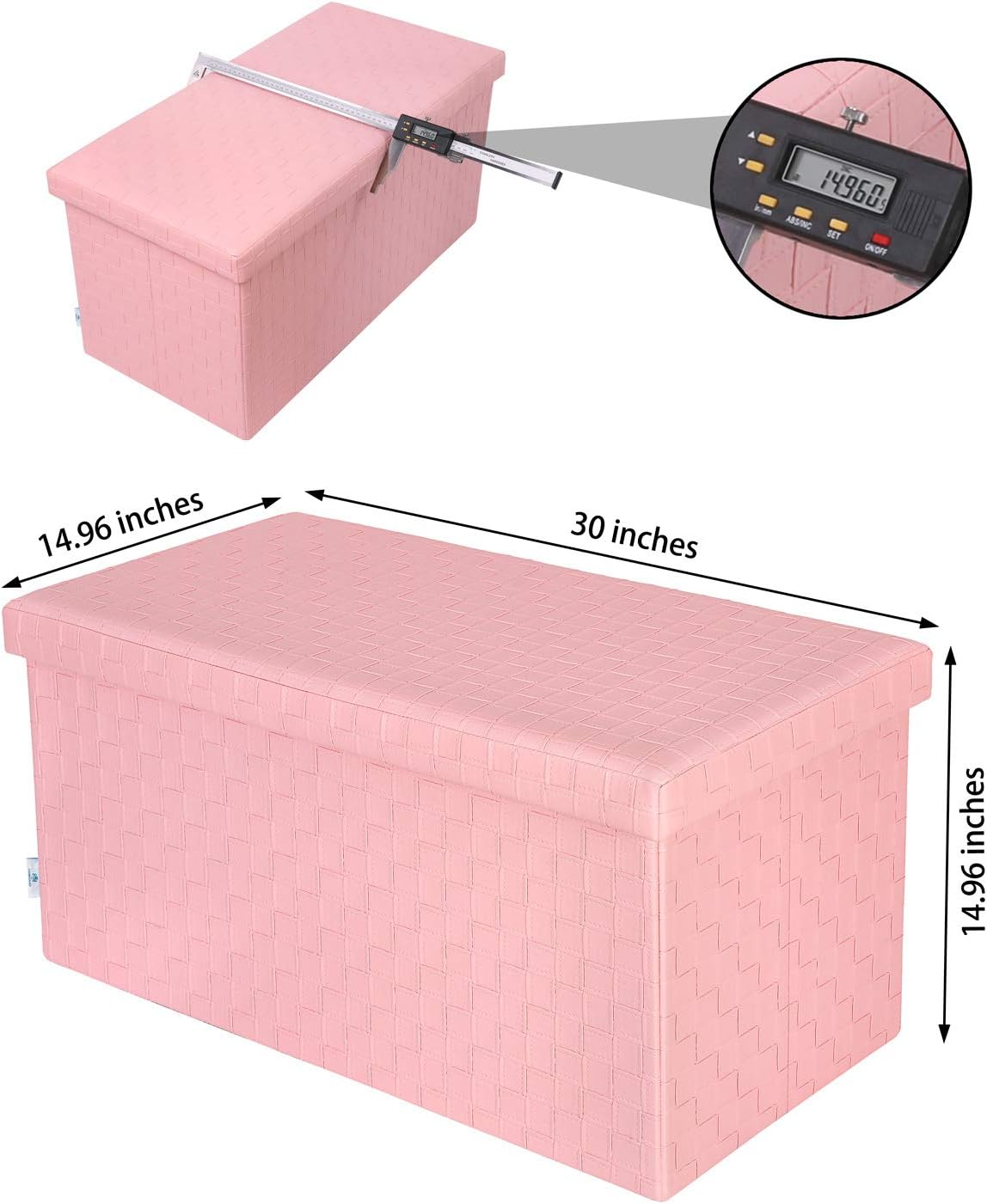 B FSOBEIIALEO Folding Storage Ottoman, Faux Leather Footrest Stool Long Bench, Pink 30"x15"x15": Furniture & Decor