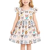 Heippwy Toddler Girl Casual Dress Bow Print Ruffle Bottom Casual Dress Summer Clothes 2-8Y