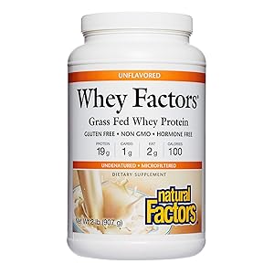 Whey Factors by Natural Factors, Grass Fed Whey Protein Concentrate, Aids Muscle Development and Immune Health, Gluten Free, Unflavored, 2 lbs (34 servings)