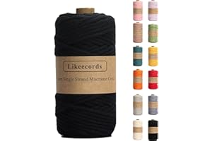 Likeecords 4mm Single Strand Macrame Cord 80m Colored Macrame Rope, Cotton Rope Macrame Yarn, Colorful Cotton Craft Cord Wall Hangings, Plant Hangers, Crafts (Black)