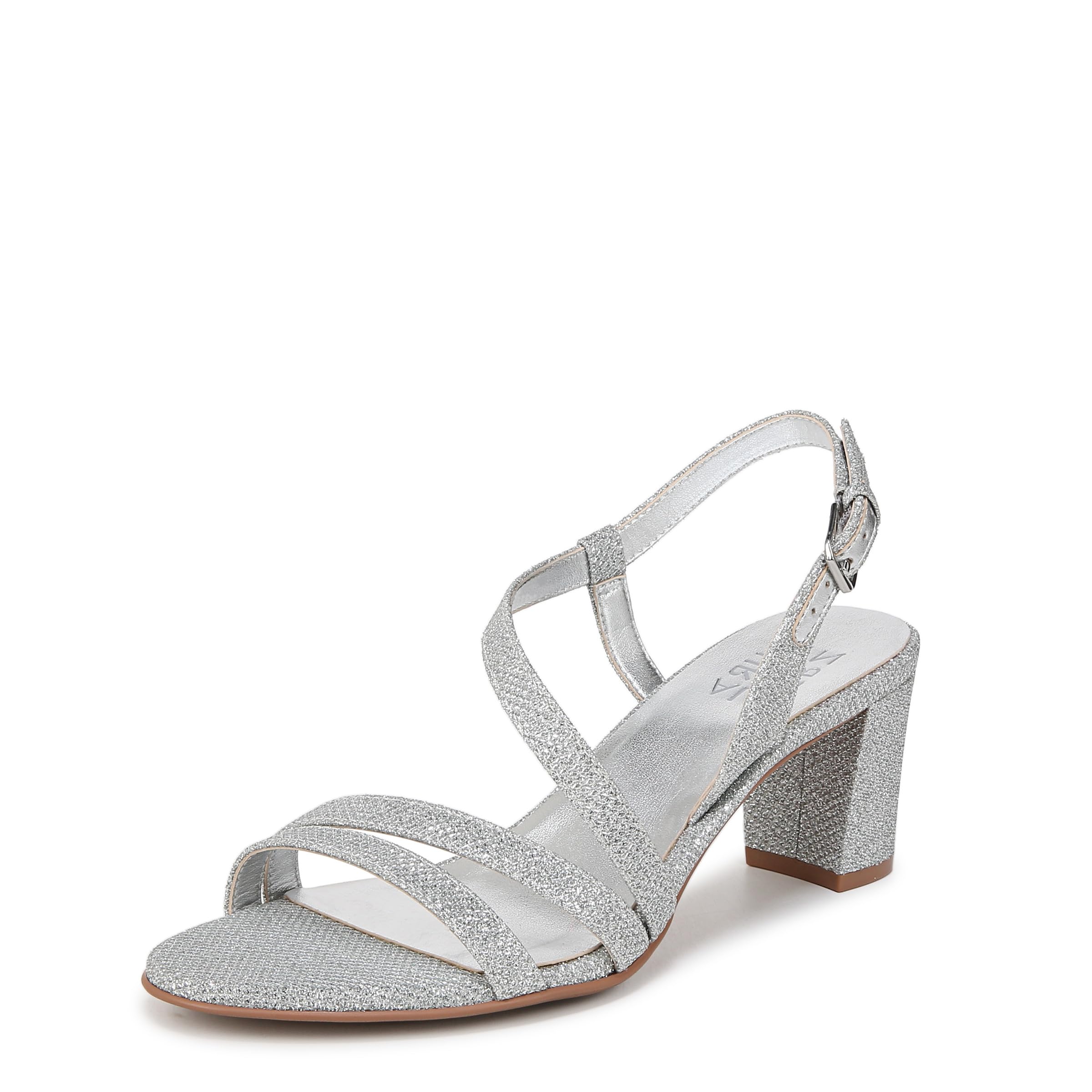 Naturalizer Womens Vanessa2 Rhinestone Embellished Strappy Heeled Sandal Silver Metallic Fabric 9.5 W