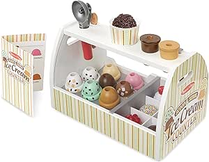 Melissa &amp; Doug Wooden Scoop and Serve Ice Cream Counter (28 pcs) - Play Food and Accessories