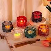 Set of 6 Glass Tea Light Candle Holders with Lid Votive Candle Holders | Colored Tea Lights Candles Holders Table Centerpieces for Wedding Party, Candles Holders Wedding Centerpieces