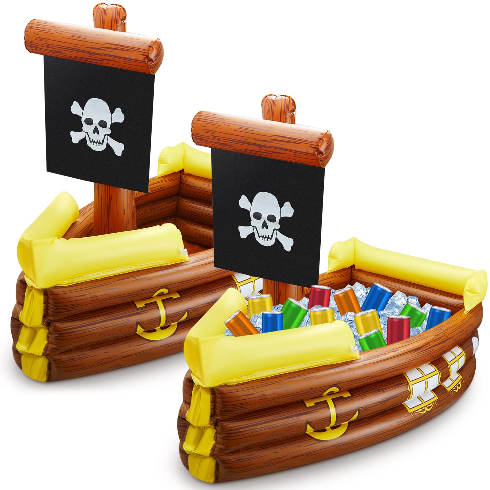 Photo 1 of Cunhill 2 Pieces Inflatable Pirate Ship Cooler Inflatable Cooler for Halloween Pirate Ship for Food Beverage Serving Bar Party Decorations Birthday Pool Party Supplies