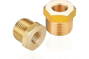 ZOUNI 2pcs Brass Reducer Hex Bushing, 3/4" NPT Male to 1/4" NPT Female Heavy Duty Brass Threaded Pipe Fitting Reducer Adapter (3/4"MNPT - 1/4"FNPT)