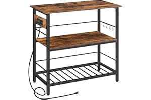 HOOBRO Kitchen Island with Storage, Kitchen Island Table with Power Outlet, 35.4" L 3 Tier Coffee Station and Microwave Stand, for Home, Dining Room, Rustic Brown and Black BF021ZD01
