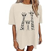 Oversized Tshirts for Women Animal Print Clothes Giraffe Tiger Zoo Print Shirt Funny Graphic Tees