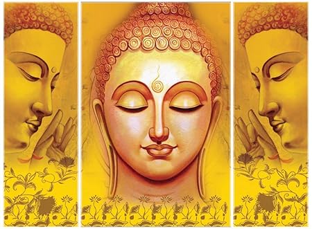 SAF 6MM Buddha Set of 3 Panel Digital Reprint 12 inch x 18 inch Painting (SAJM7706) SANFJM7706