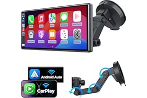 JATAZA 10.26" Wireless Apple Carplay Screen for Car, Secure Strong Bracket, Portable Apple CarPlay& Android Auto Car Stereo with GPS Navigation, Bluetooth, Mirror Link, Voice Control,Fits All Vehicles