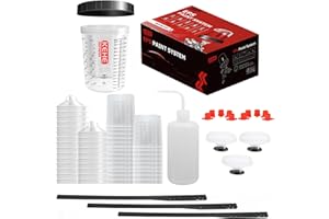 KEHE REFINISH Disposable Paint Cups for Spray Gun,26 Ounce (800ml) Kit with 25 Liners and Lids with Strainer System for HVLP&LVLP,1 Hard Cup with Retainer Ring,10 Plugs,3 Caps,1 Wash Bottle