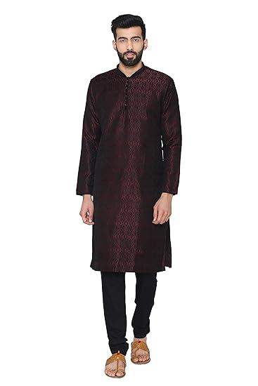 Men's Full Sleeve Regular Fit Self-Designed Kurta & Churidar Set