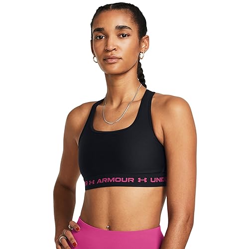 Under Armour Womens Crossback Mid Impact Sports Bra, (004) Black/Black/Astro Pink, X-Small