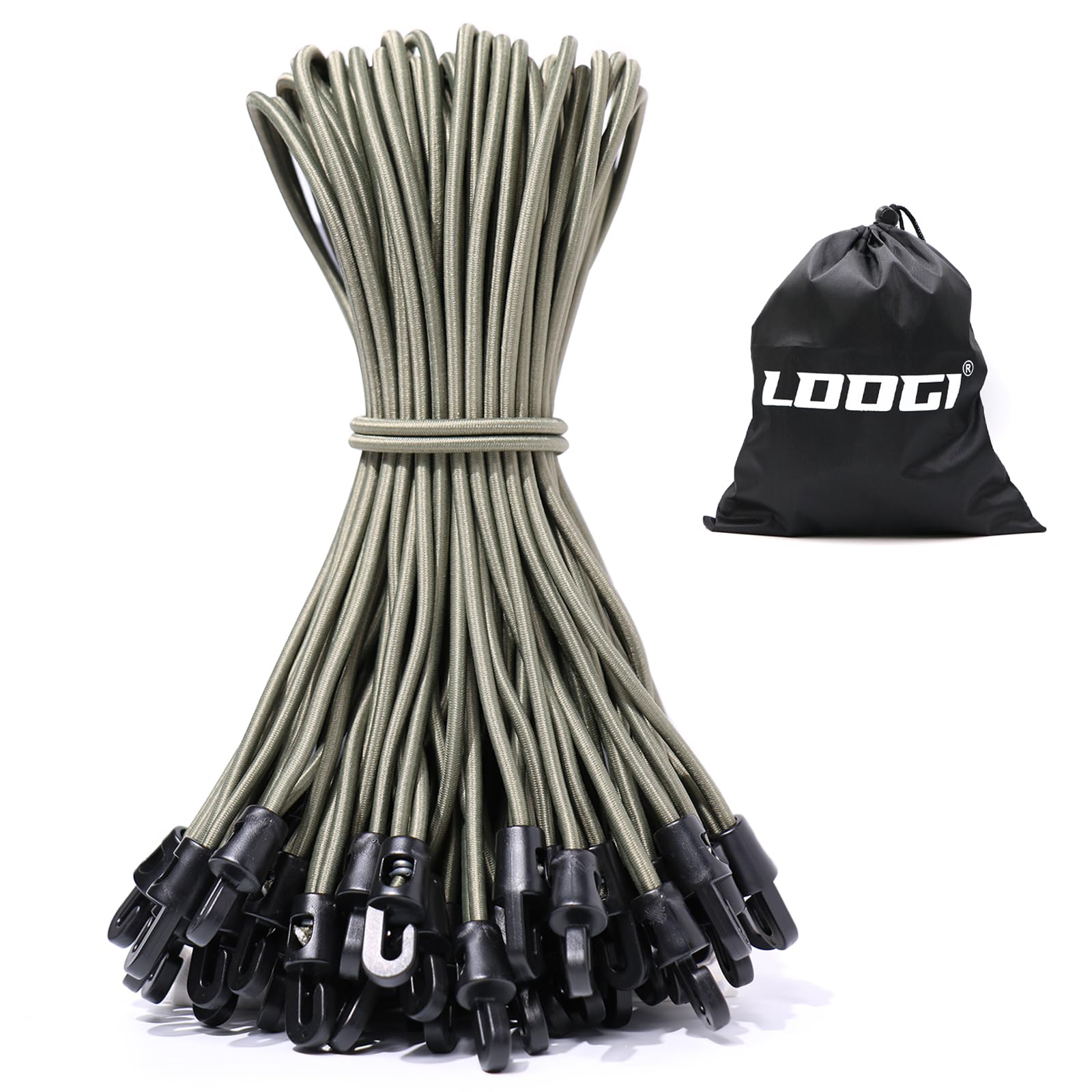 LOOGI Bungee Cords with Hooks 25 Pcs 10 Inch Elastic Bungee Ropes with Hooks - Short Tarpaulin Hooks - Small Bungee Rope (25, Green, 10 Inch)