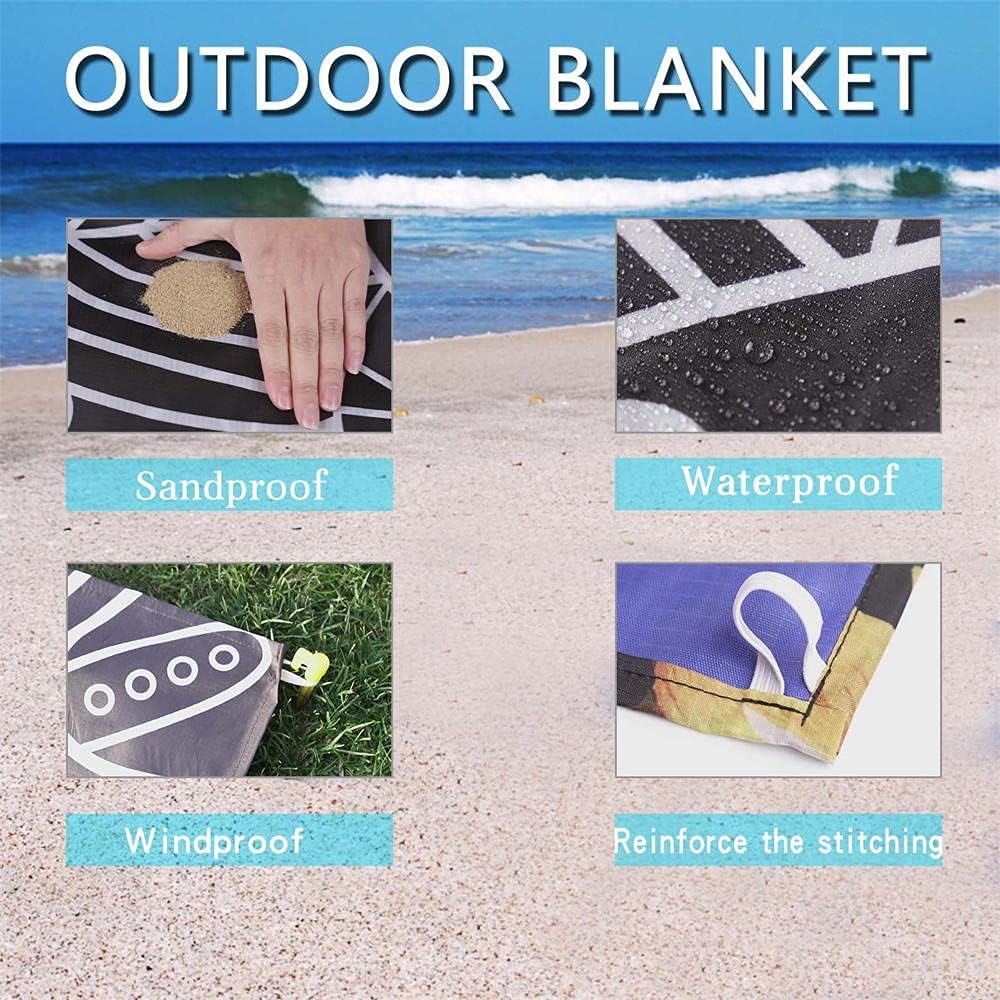 Outdoor Beach Blanket Picnic Mat - Waterproof Sandproof Foldable Lightweight Compact Pocket Oversized Extra Large 79"×79"for Travel, Camping, Hiking Quick Drying Washable with 5 Stakes 2 Zipper Storage : Sports & Outdoors