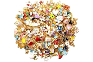 Layorslit Bracelet Charms for Jewelry Making, Wholesale Bulk Lots Jewelry Making Charms Assorted Gold Plated Enamel Pendants 
