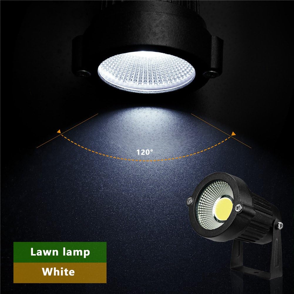 Outdoor Landscape LED Lighting 5W Waterproof Graden Lights COB Led Spotlights with Spiked Stand for Lawn Decorative Lamp US 3- Plug 6500K Daylight White Lights (2 Packs) - - 