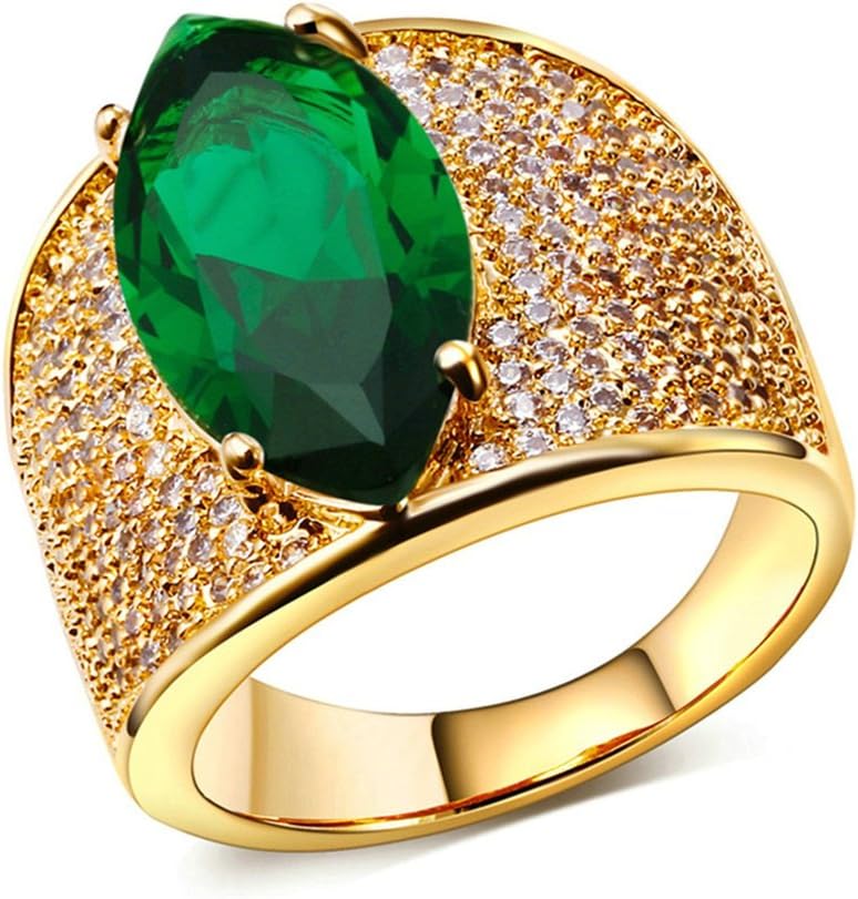 AMDXD Jewelry Gold Plated Women Engagement Rings Gold Green CZ Inlaid,as Birthday Gift
