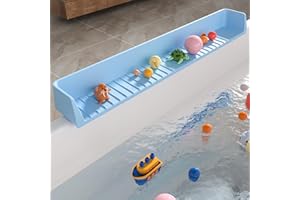 Aqqwxyq Longer Splash Guard for Bathtub Kids, Silicone Water Splash Guard, Toy Tray Caddy Holder for Tub, Bathtub Splash Guard Prevent Water Spills in Bathroom (2.6FT, Blue)