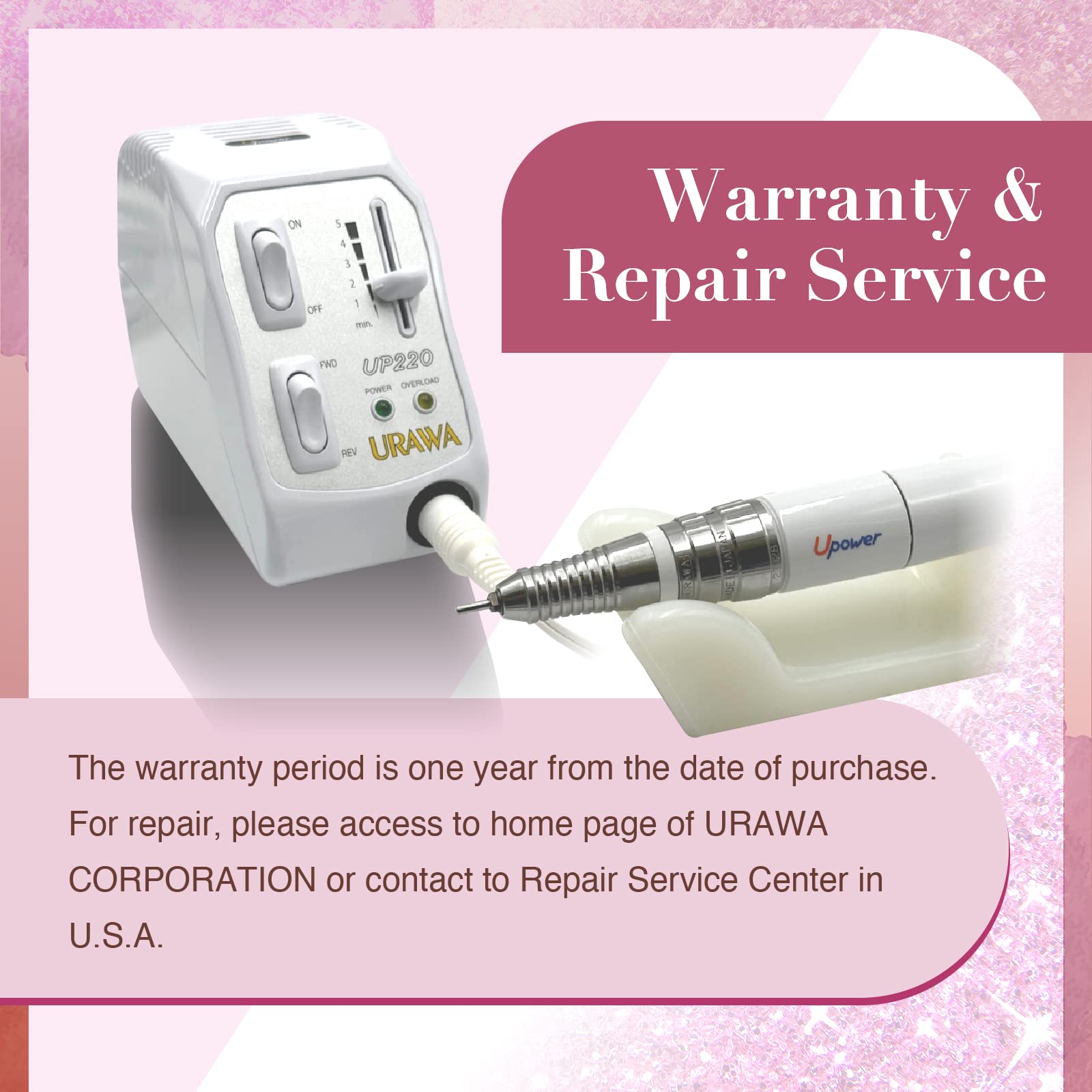 [Upower] UP220 Professional Nail Drill Machine, 20000 RPM Electric File for Nails, Low Noise & Low Vibration, Home and Salon Use (Made in Japan) Produced by URAWA Corp. [White-Blue]