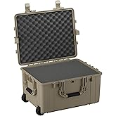 Condition 1 25" Large Rolling Hard Travel Case Model 286, Lockable Storage Box with Wheels and Handle, Waterproof Dustproof TSA Friendly, Made in USA, 24.58"x19.58"x14.60" Tan