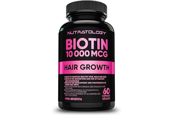 Biotin 10000MCG Hair Vitamins For Hair Growth Women | Canadian-Made | Promotes Healthy Skin & Nail Growth - Supports Muscle F