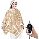 Sealy Wearable Heated Throw Blanket, Flannel & Sherpa Electric Throw Shawl Poncho with Hoodie & Pocket, 6 Heating Levels & 2-10 Hours Auto Shut Off, Machine Washable, 50x60 Inch, Beige
