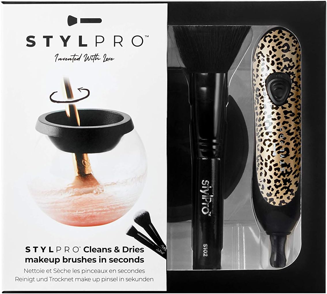 stylPro StylPro Cheetah Gift Set Kit Electric Makeup Brush Cleaner and Dryer Machine with 8