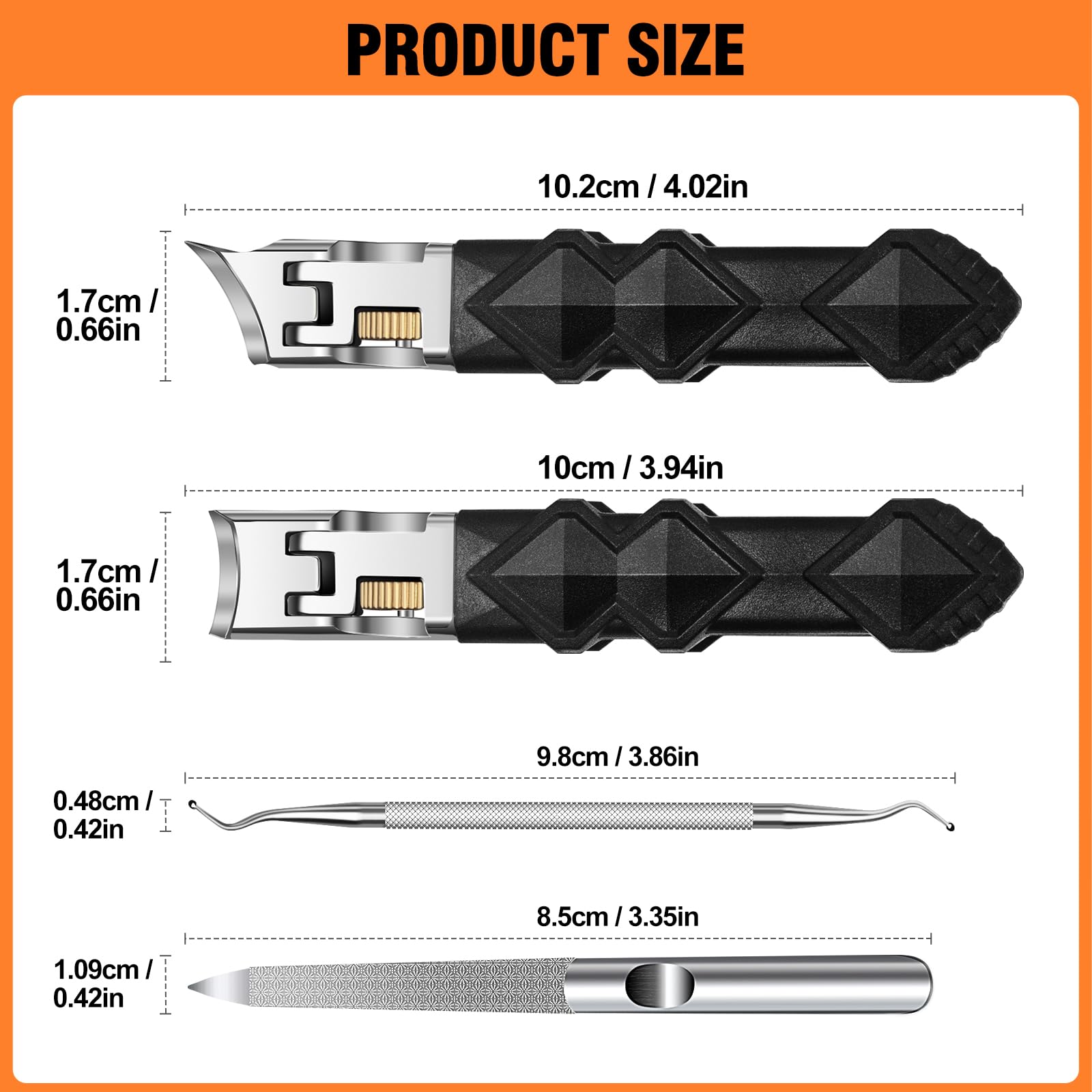 Nagelknipser für dicke Nägel Nagelschneider, Ultra Wide Jaw Opening Nagelknipser für Fingernagel und Fußnägel, Scharf Nagelknipser für Eingewachsene Zehennägel mit langem Griff, 4 Pcs 5
