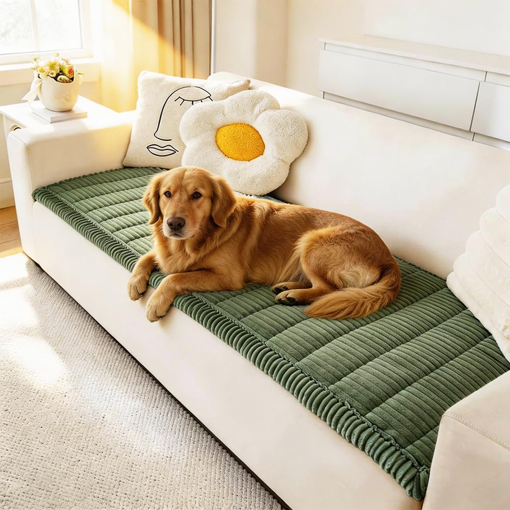 Awjcsv Couch Cover for Dogs Washable, Fuzzy Pet Couch Covers for 3 Cushion Sofa Pet Friendly, Non Slip Sofa Cover (Green, 27.6" x 59"/70 x 150cm) Image