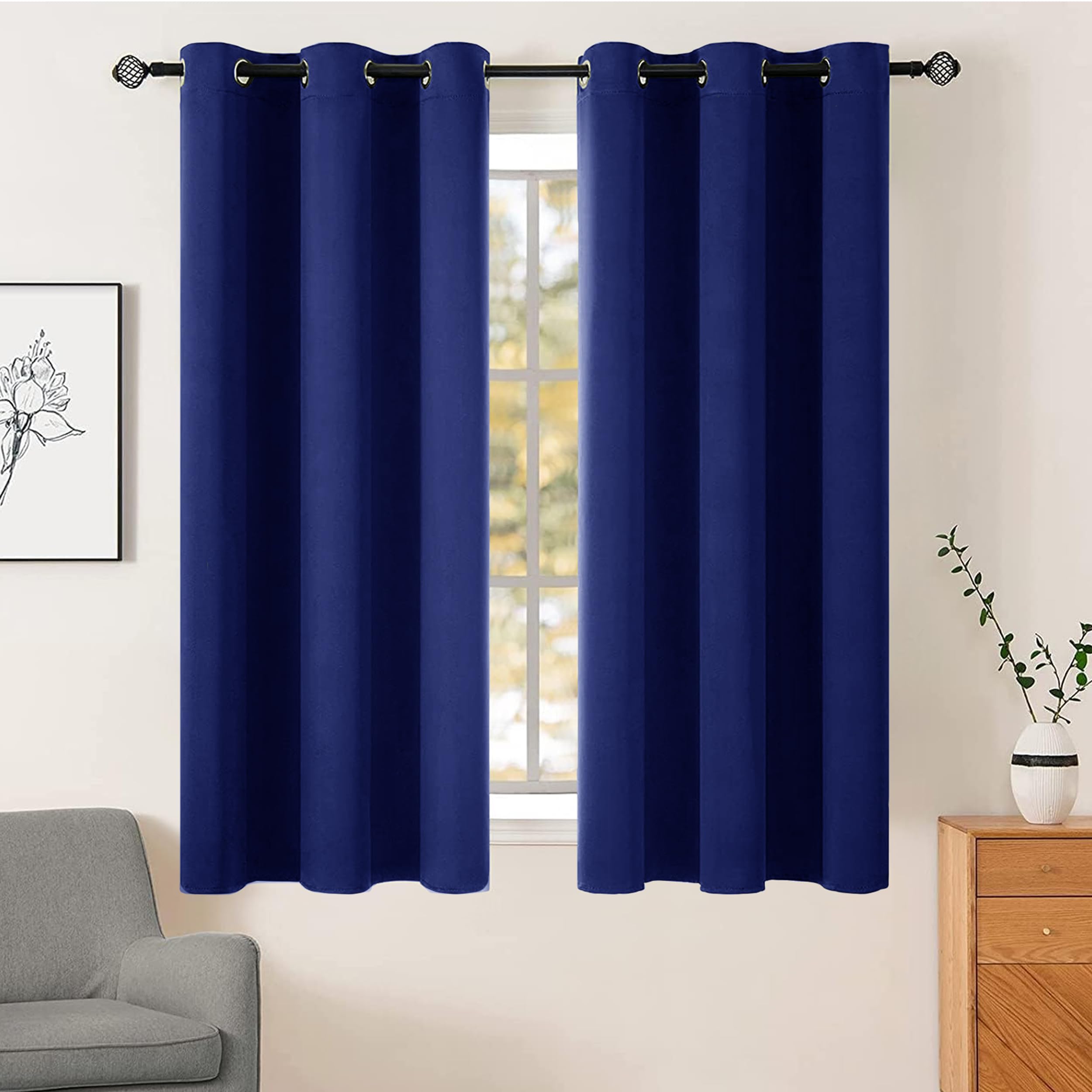 AR Ware Navy Blackout Curtains - 2 Panels Drapes Eyelet Thermal Curtains for Living Room and Bedroom - Energy Saving - Soundproof lightweight curtains (46 x 54 inches)
