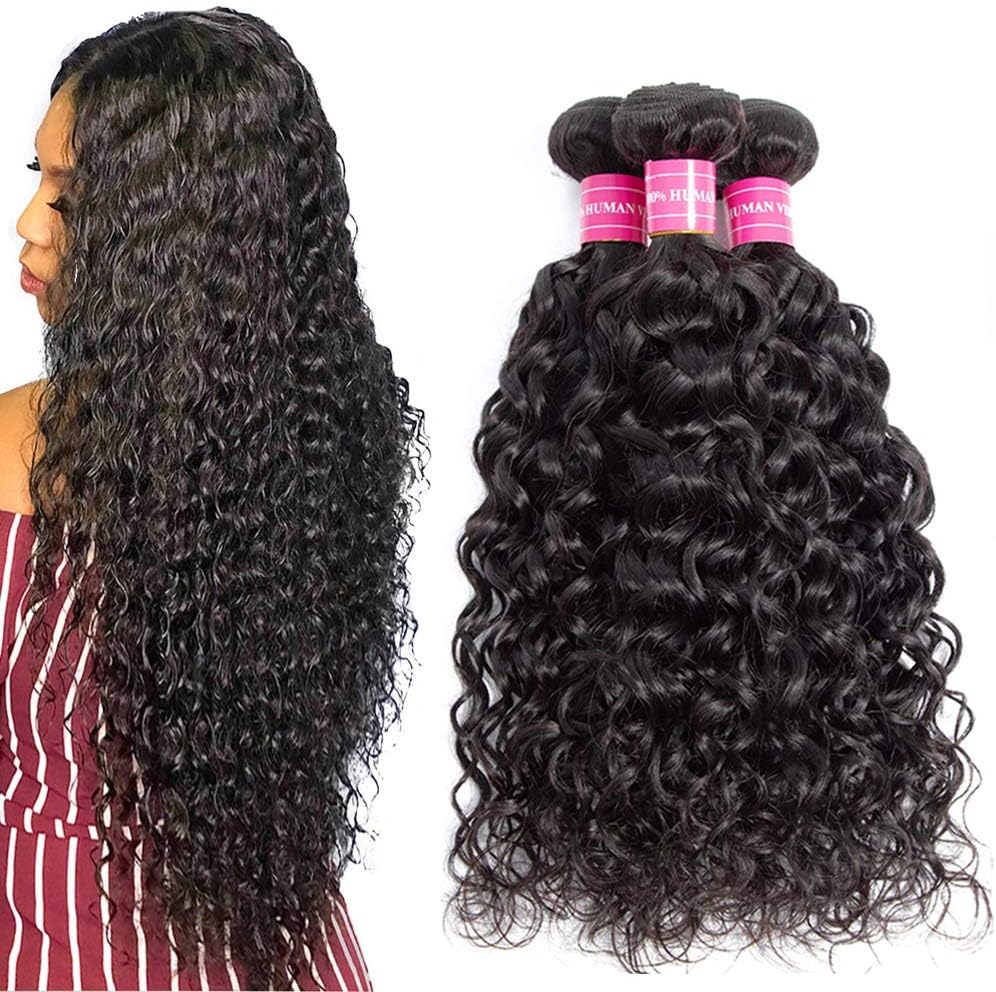Suerkeep 9A Deep Wave Virgin Brazilian Human Hair Bundles Crochet Double Strong Weft Unprocessed Human Hair 3 Bundles Deals (14 16 18, Natural Color)