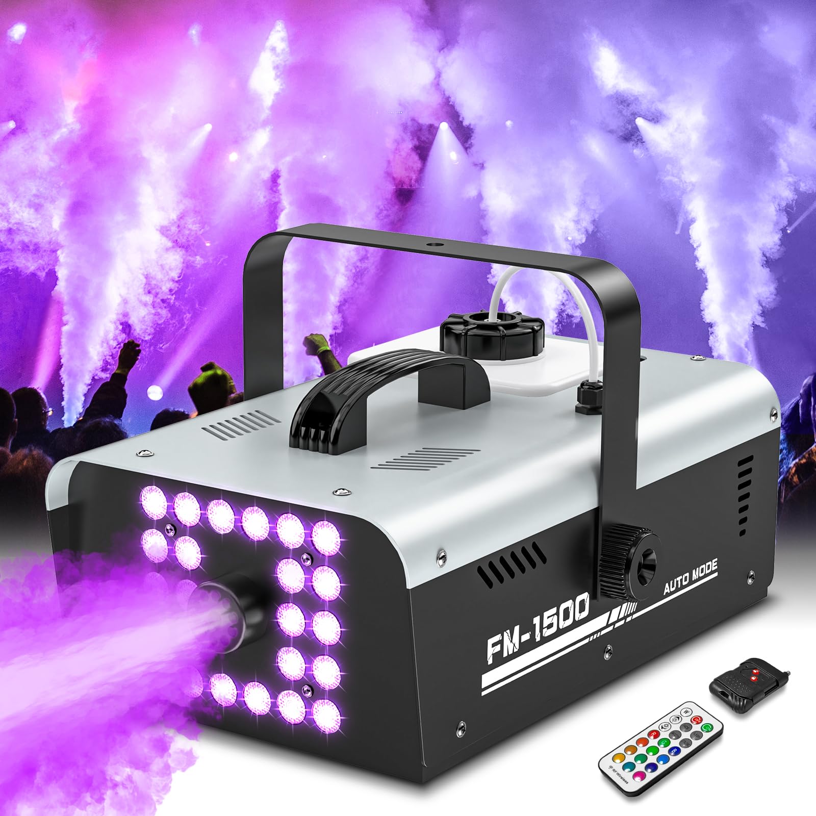 Photo 1 of Fog Machine Halloween Outdoor Indoor, 1500W Smoke Machine Fog with 24 LEDs Strobe Lights and Remote for DJ Party Disco Stage Wedding