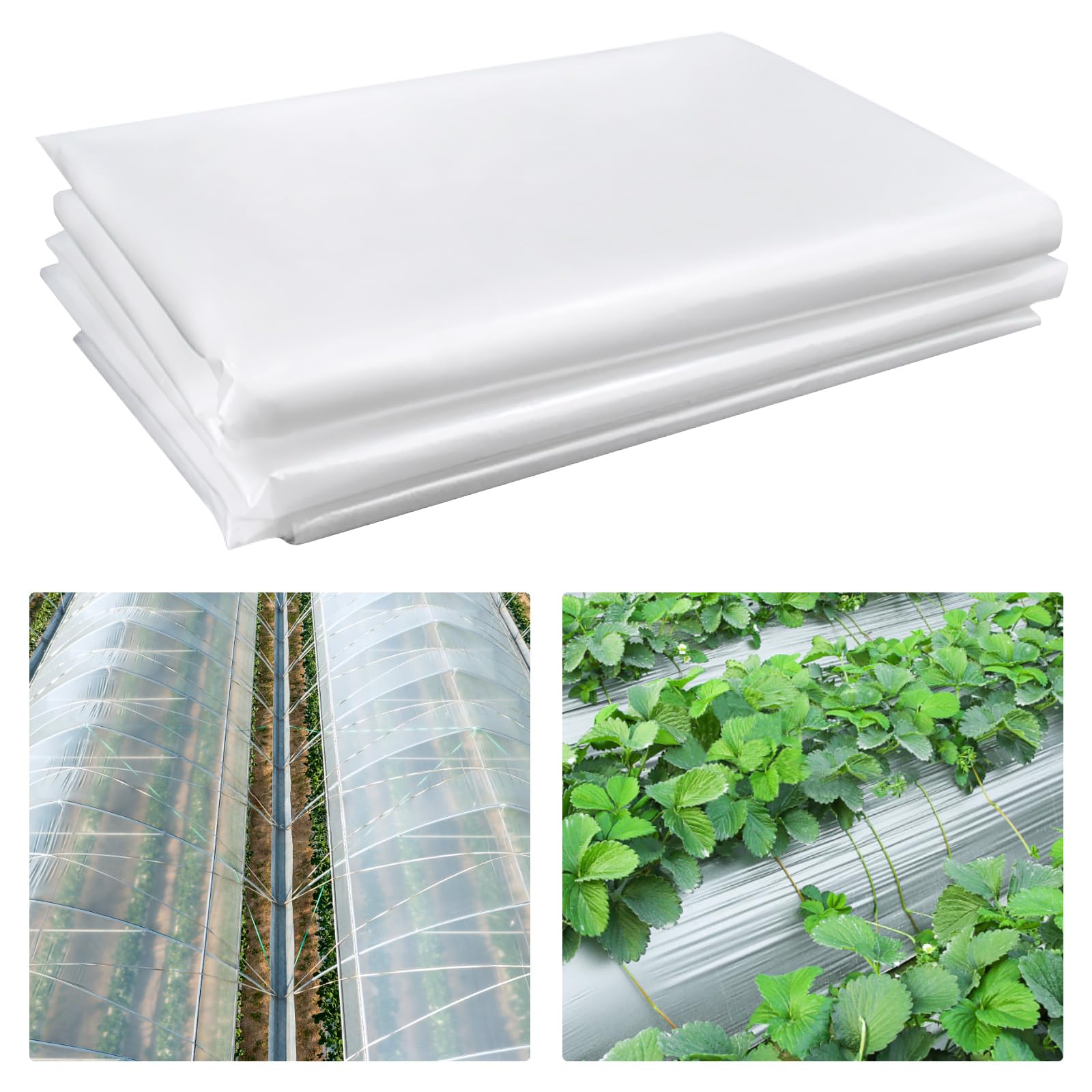 Plastic Sheeting, 3m x 2m Heavy Duty Polythene Sheeting Thick Waterproof Greenhouse Film Polyethylene Dust Horticultural Membrane Polytunnel Cover for Gardening, Farming, Building