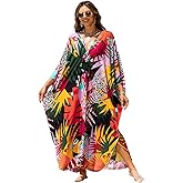 sunforyou Plus Size Kaftan Dresses for Women Loose Batwing Sleeve Bathing Suit Cover Up Lightweight Loungewear