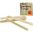 BambooMN 3.9" Mini Bamboo Disposable Tongs - Toast Tongs - 20 Pieces