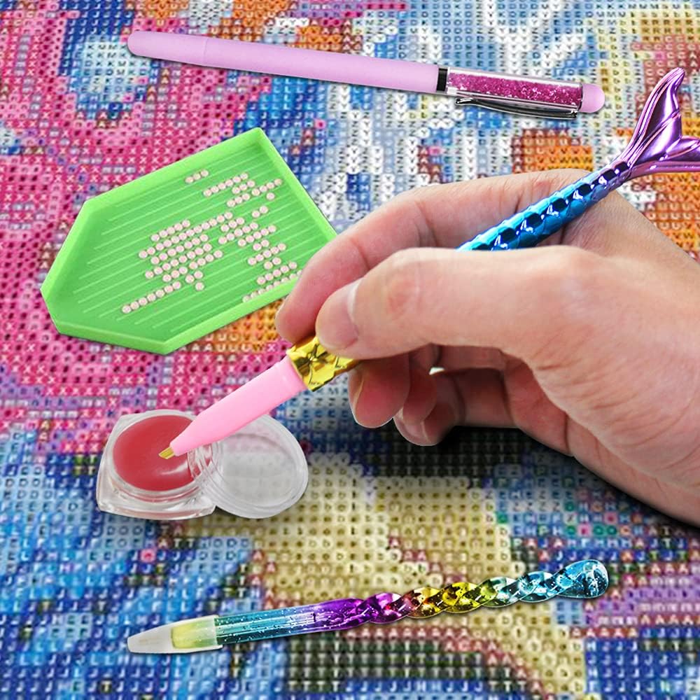 AIFUDA 16 Pcs Diamond Art Tool Kit - Mermaid Spiral Diamond Art Pen Kit - Includes Pen Drills, Glue Clay, Rosa - Image 5